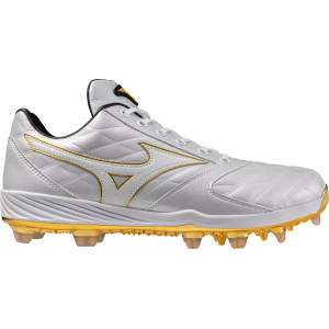 Mizuno Pro Cushionrevo TPU Baseball Cleats, Size 9.5, White/Gold
