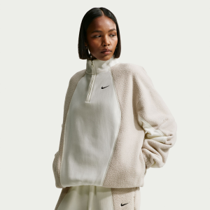 Nike Women's Studio Fleece Heavyweight Plush Oversized 1/4-Zip Sweatshirt, XL, Cream Ii