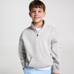 DSG Boys' Classic Fleece Relaxed Core 1/4 Zip, Large, Light Heather Gray