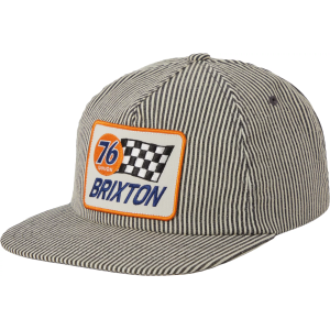 Brixton Union 76 Finish Line Snapback Hat, Men's, Navy/Off White Hickory Stripe