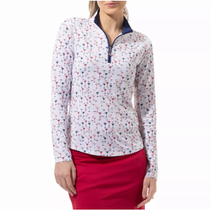 SanSoleil Women's Printed Long Sleeve 1/4 Zip Cooling Golf Pullover, Large, Liberty