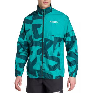 adidas Men's Terrex Printed Trail Running Wind Jacket, Small, Pure Teal/Aurora Ivy