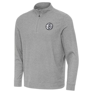 Antigua Men's Brooklyn Nets Grey Subtle Quarter-Zip Pullover, Small, Gray