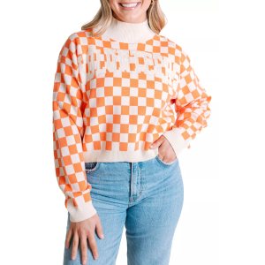 Gameday Social Women's Tennessee Volunteers Sherbert Checkered Sweater, XL, Pink