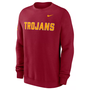 Nike Men's USC Trojans Team Crimson Fleece Club Crewneck Sweatshirt, Small, Red