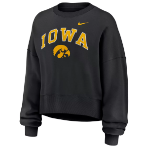 Nike Women's Iowa Hawkeyes Black Phoenix Arch Oversized Crew Pullover Sweatshirt, Small
