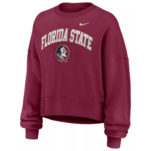 Nike Women's Florida State Seminoles Team Maroon Phoenix Arch Oversized Crew Pullover Sweatshirt, XS, Red