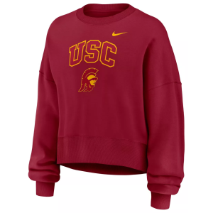 Nike Women's USC Trojans Team Crimson Phoenix Arch Oversized Crew Pullover Sweatshirt, Large, Red