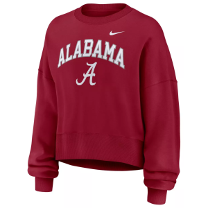 Nike Women's Alabama Crimson Tide Team Crimson Phoenix Arch Oversized Crew Pullover Sweatshirt, Small, Red