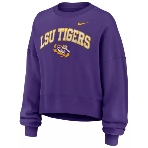 Nike Women's LSU Tigers Court Purple Phoenix Arch Oversized Crew Pullover Sweatshirt, XS