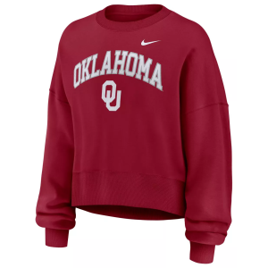 Nike Women's Oklahoma Sooners Team Crimson Phoenix Arch Oversized Crew Pullover Sweatshirt, Small, Red