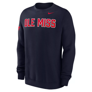 Nike Men's Ole Miss Rebels Navy Club Fleece Crew Pullover Sweatshirt, XXL, Blue