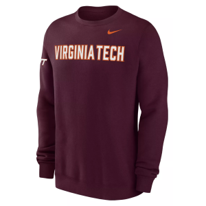Nike Men's Virginia Tech Hokies Maroon Club Fleece Crew Pullover Sweatshirt, XXL, Red