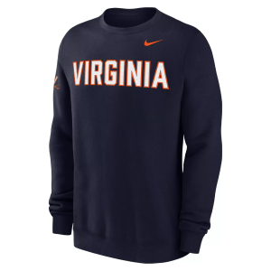 Nike Men's Virginia Cavaliers Navy Club Fleece Crew Pullover Sweatshirt, XL, Blue
