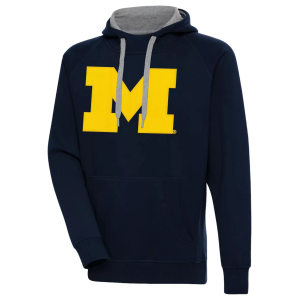 Antigua Men's Michigan Wolverines Navy Victory Pullover Hoodie, Small, Blue