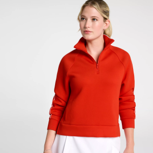 CALIA Women's Golf Pique Soft Scuba 1/4 Zip Pullover, XL, Fresh Red Pique