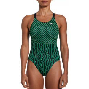 Nike Women's Drippy Check Fastback Swimsuit, Size 26, Court Green
