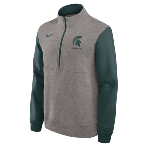 Nike Men's Michigan State Spartans Dark Grey Heather Club Fleece Half-Zip, Small, Gray
