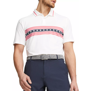 PUMA Men's Volition Freedom Stripe Golf Polo, Small, Bright White/Ski Patrol