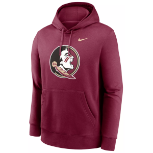Nike Men's Florida State Seminoles Garnet Club Fleece Primary Logo Pullover Hoodie, Small, Red