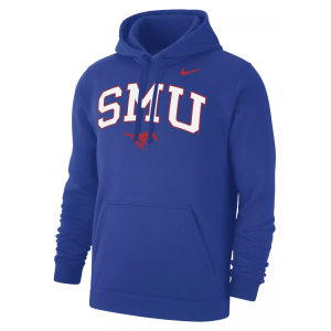 Nike Men's Southern Methodist Mustangs Royal Club Fleece Arch Logo Pullover Hoodie, Large, Blue