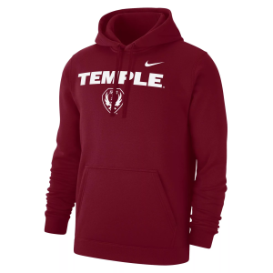 Nike Men's Temple Owls Crimson Club Fleece Arch Logo Pullover Hoodie, Medium, Red