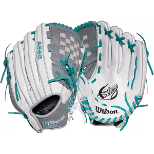 Wilson 12" Girls A550 Siren Series Fastpitch Glove, White/Mint