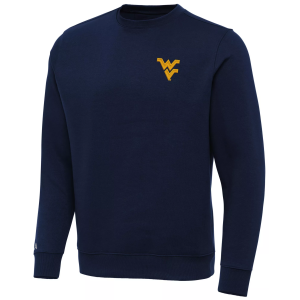 Antigua Men's West Virginia Mountaineers Navy Victory Pullover Crewneck Sweatshirt, Medium, Blue