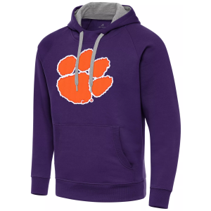 Antigua Men's Clemson Tigers Dark Purple Victory Pullover Hoodie, Small