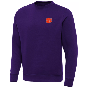 Antigua Men's Clemson Tigers Dark Purple Victory Pullover Crewneck Sweatshirt, Small