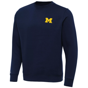 Antigua Men's Michigan Wolverines Navy Victory Pullover Crewneck Sweatshirt, Medium, Blue
