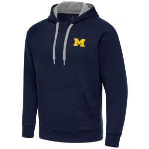 Antigua Men's Michigan Wolverines Navy Victory Pullover Hoodie, Medium, Blue