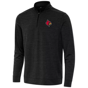 Antigua Men's Louisville Cardinals Black Heather Bright 1/4 Zip Pullover, Small, Gray