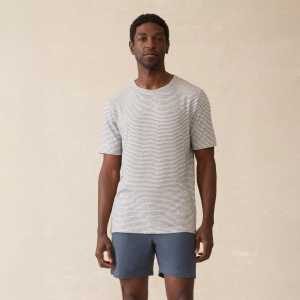 Faherty Men's Sunwashed Short Sleeve T-Shirt, Small, Silver Sea Stripe