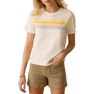 Faherty Women's Sunwashed Regenerative Cotton Essential Tee, Medium, Summer Sunrise Stripe