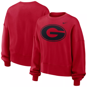 Nike Women's Georgia Bulldogs Red Logo Oversized Crew Neck Sweatshirt, XL