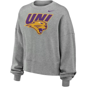Nike Women's Northern Iowa Panthers Grey Club Fleece Phoenix Crew Neck Sweatshirt, Small, Gray