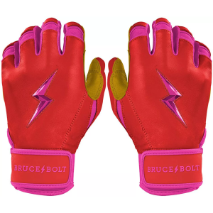 Bruce Bolt Youth Bader Series Short Cuff Gold Palm Batting Gloves, Medium, Pink/Red