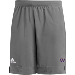 adidas Men's Washington Huskies Grey 9" Heat Ready Woven Shorts, Small, Gray