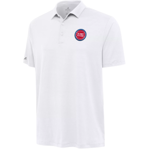 Antigua Men's Detroit Pistons White Reprocess Polo, Small