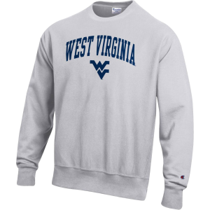 Champion Men's West Virginia Mountaineers Grey Reverse Weave Crew Sweatshirt, Large, Gray