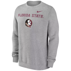 Nike Men's Florida State Seminoles Dark Grey Heather Club Fleece Wordmark Crew Neck Sweatshirt, XXL, Gray