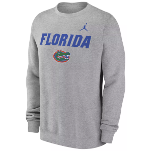 Jordan Men's Florida Gators Dark Grey Heather Club Fleece Wordmark Crew Neck Sweatshirt, XL, Gray
