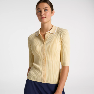 Walter Hagen Women's Fashion Short Sleeve Sweater Golf Polo, Large, Light Almond