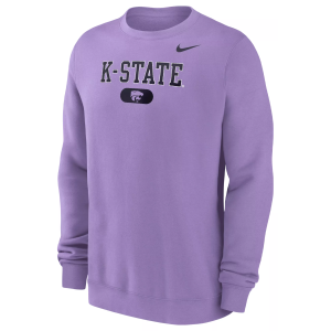 Nike Men's Kansas State Wildcats Lavender Club Fleece Crew Neck Sweatshirt, XL, Purple
