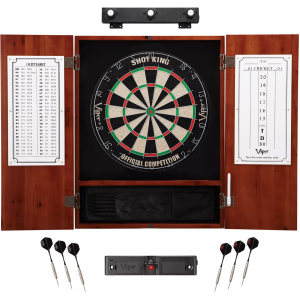Viper Shot King Sisal Dartboard, Cabinet, and Accessory Bundle, Metropolitan Cinnamon