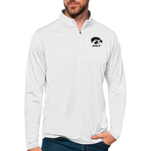 Antigua Men's Iowa Hawkeyes White Tribute 1/4 Zip Pullover, Small