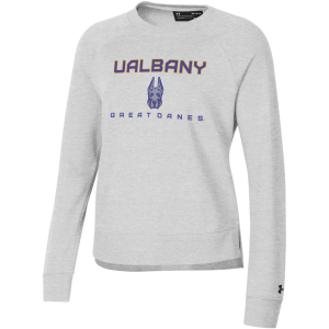 Under Armour Women's Albany Great Danes Silver Rival Fleece Crew Pullover Sweatshirt, Small, Gray