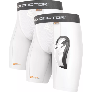 Shock Doctor Adult 2-Pack Core Compression Short with Bioflex Cup, Men's, Large, White