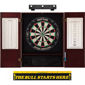 Viper Shot King Sisal Dartboard, Cabinet, and Accessory Bundle, Metropolitan Mahogany